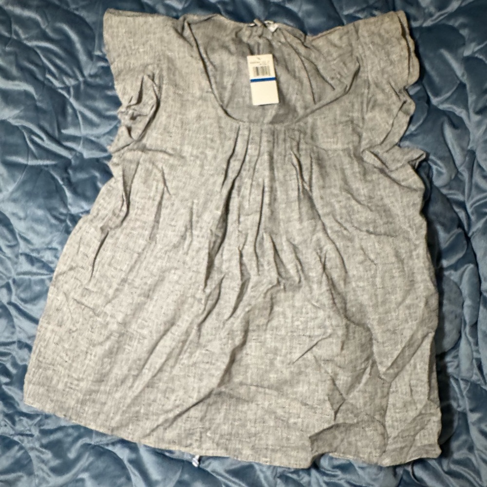 Gray Ruffle Sleeve, Pleated Neiman Marcus Blouse